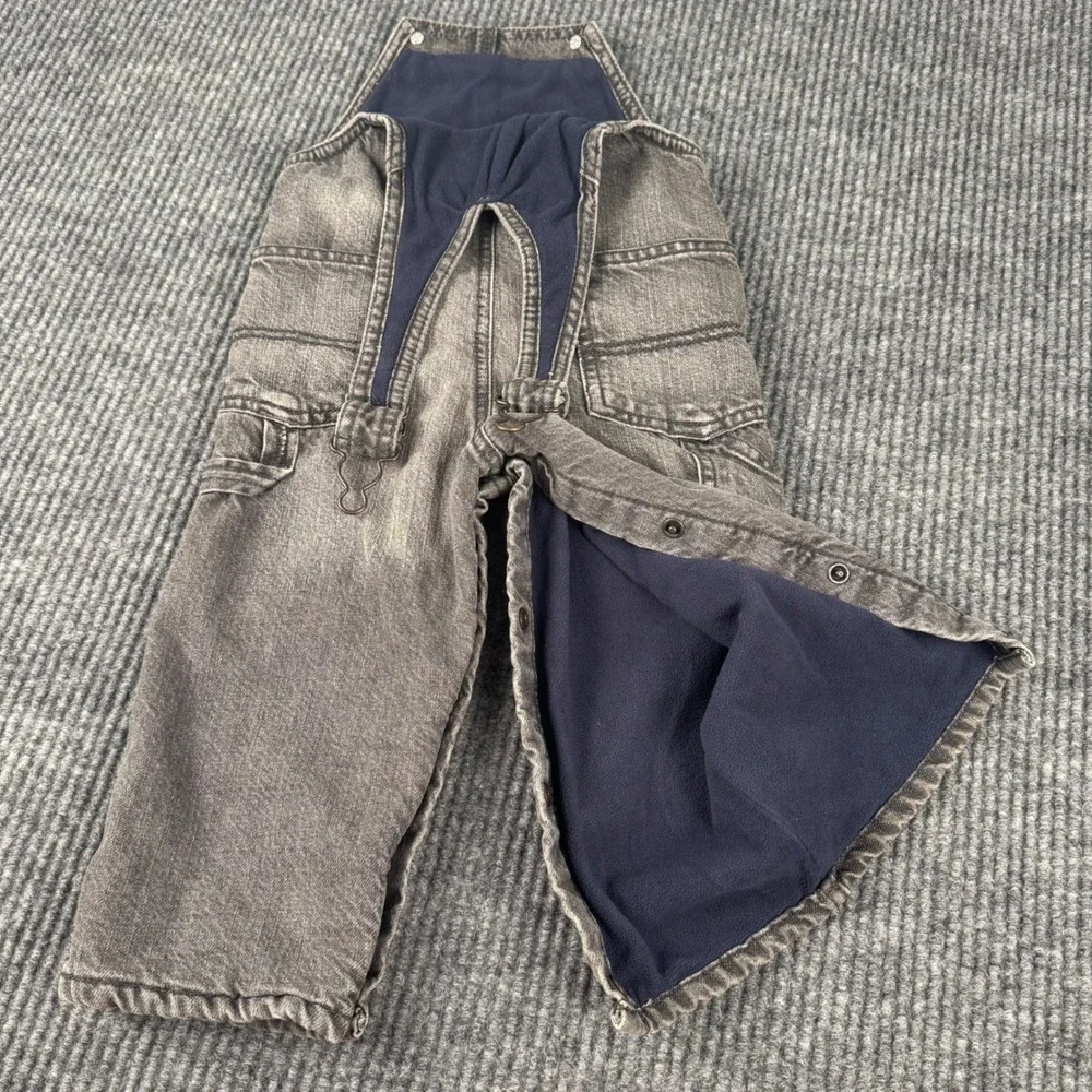 OshKosh Bgosh Toddler 18M Fleece Lined Grey Denim Overalls Carpenter Bib Snaps